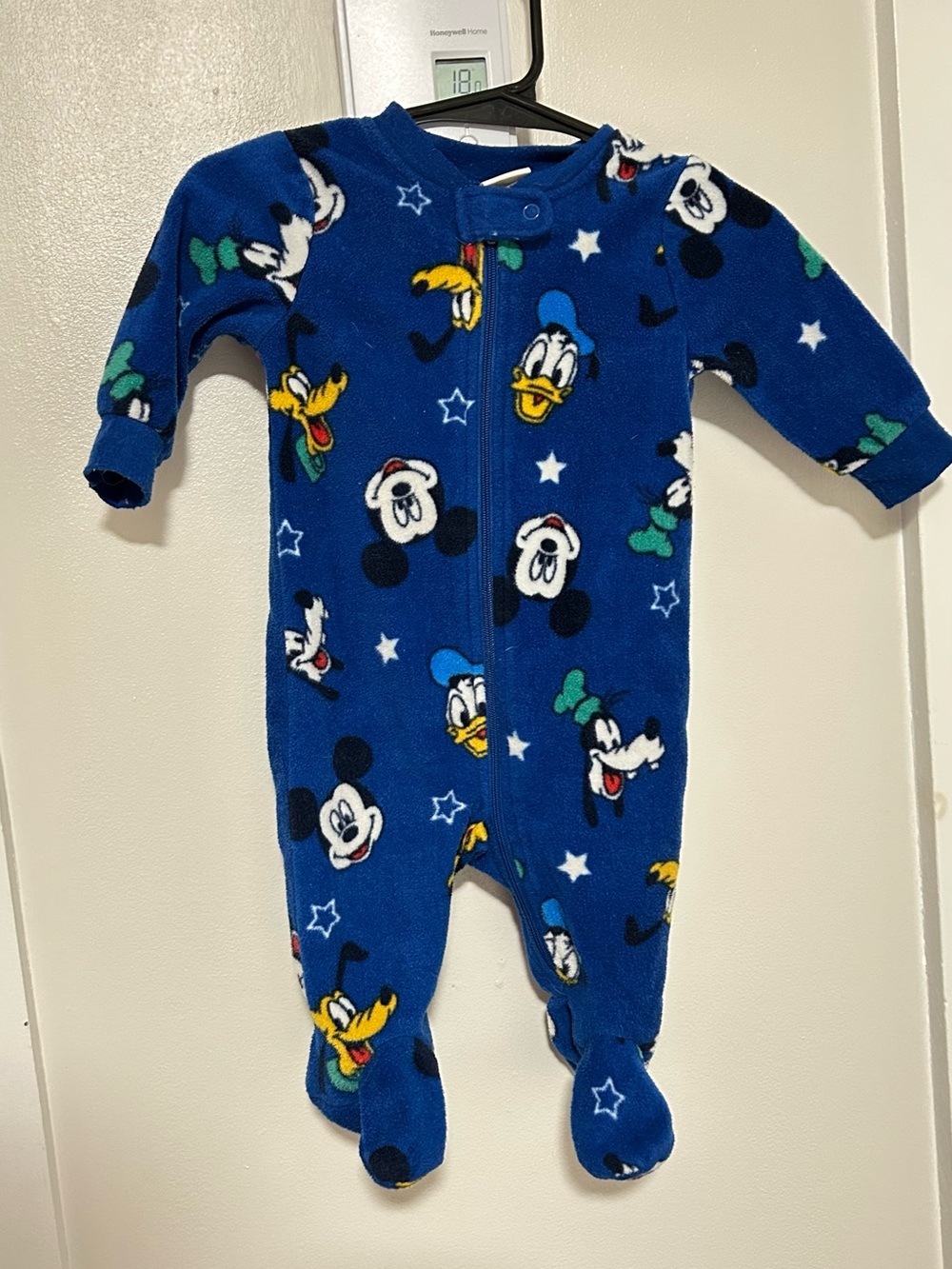 Disney Blue Fleece Footed One-Piece with Mickey & Friends